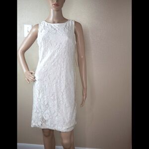 Karin Stevens Womens 10 Ivory Floral Lace Sleeveless Sheath Zip Back Dress NWT